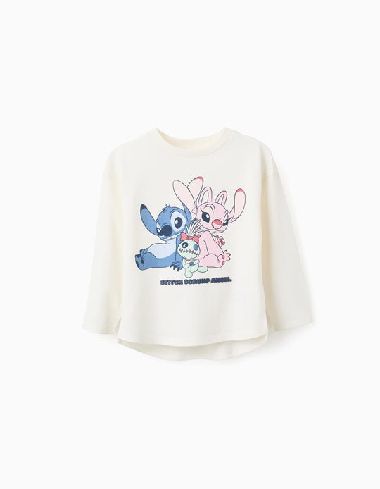 Long Sleeve T-shirt for Girls 'Stitch, Scrump & Angel', White