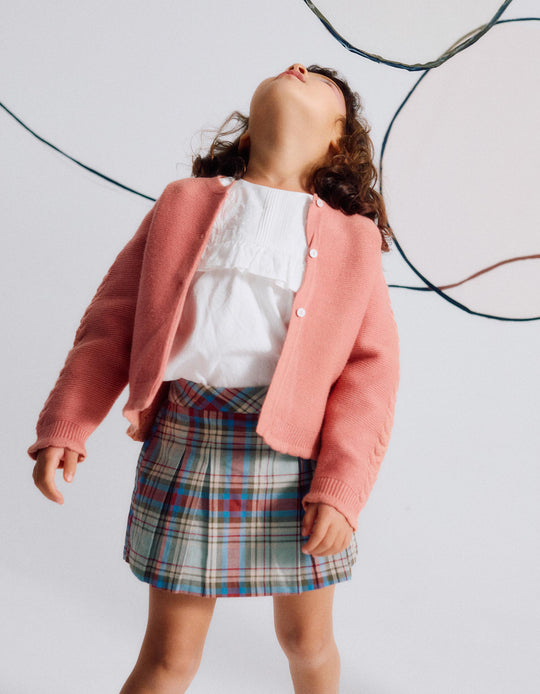 تنورة-شورت قطن بمربعات "B&S" للفتيات، متعدد الألوان