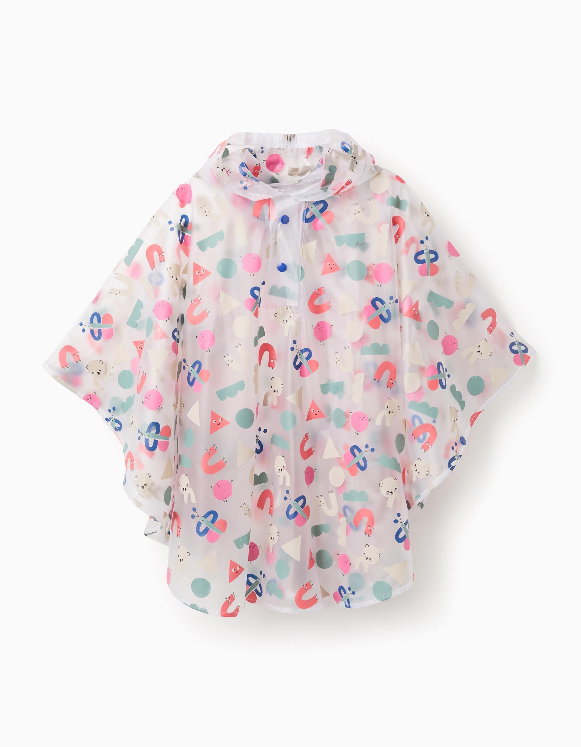 Waterproof Hooded Poncho for Baby Girls 'Shapes', Transparent | Ziddy KSA