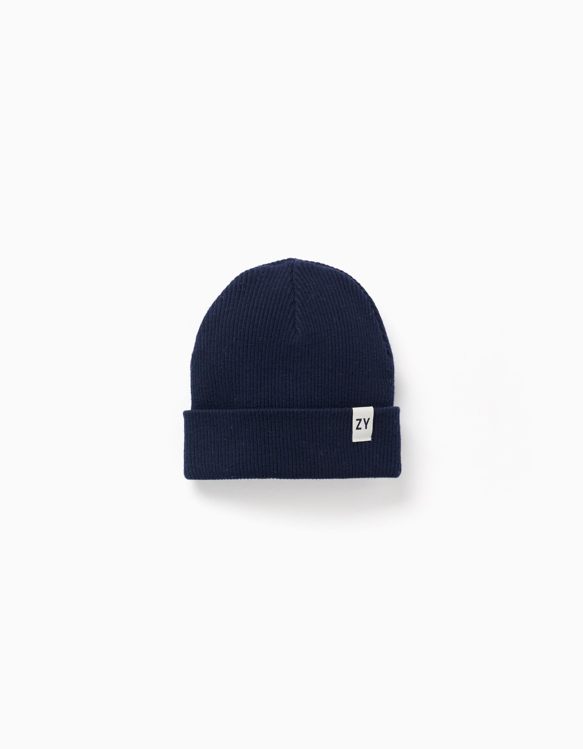 Ribbed beanie in flexible knit for boys, dark blue | Ziddy KSA
