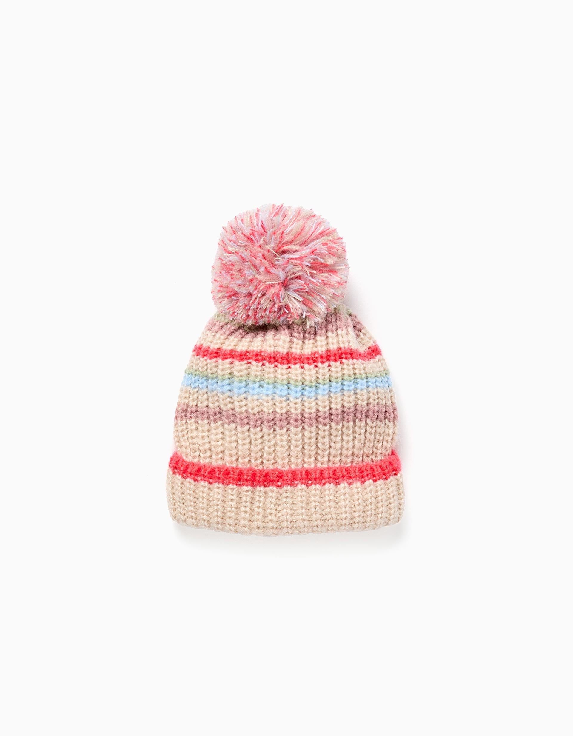 Knitted beanie with jacquard and pompom for girls, multicolour | Ziddy KSA