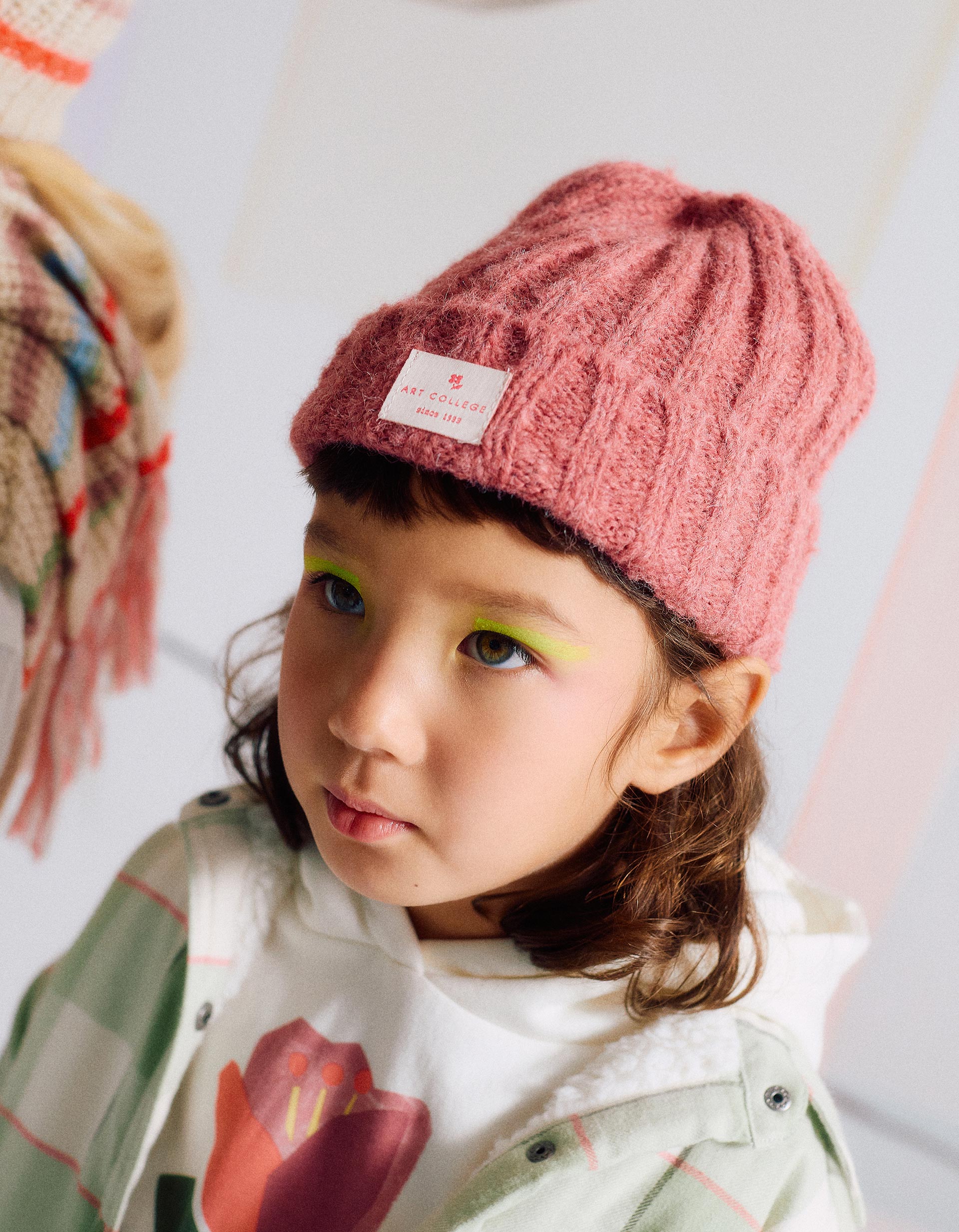 Thick cable knit beanie for girls, dark pink | Ziddy KSA