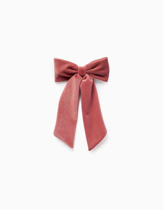 Hair Clip with Velvet Bow for Babies and Girls, Pink