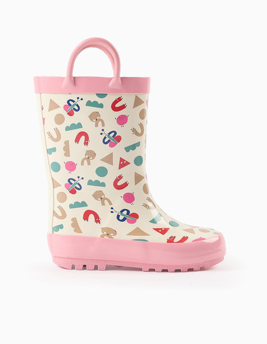 Wellies with Pattern and Wings for Baby Boys 'Shapes', White/Pink