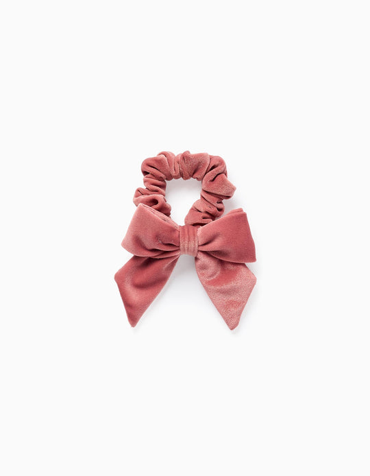 Velour Scrunchie with Bow for Babies and Girls, Pink
