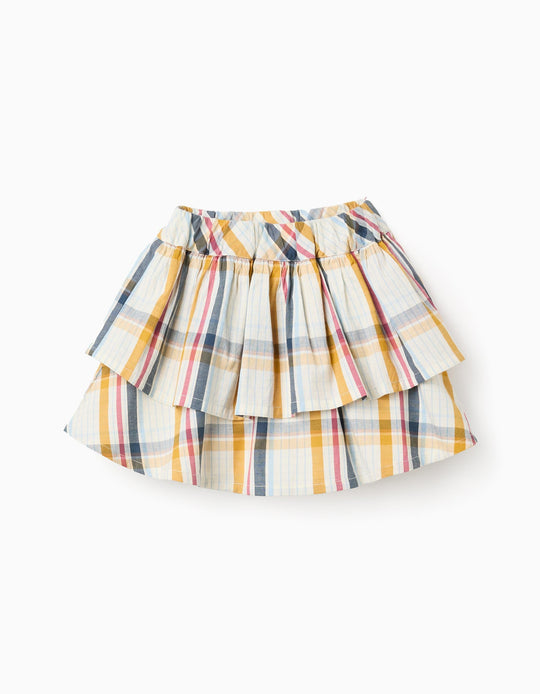 Checked Ruffled Cotton Skirt for Girls 'B&S', Multicolour