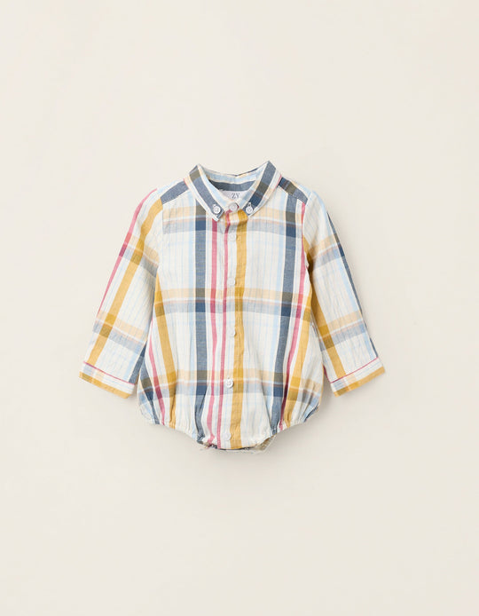 Cotton Bodysuit-Shirt with Checkered Pattern for Newborns 'B&S', Multicolour