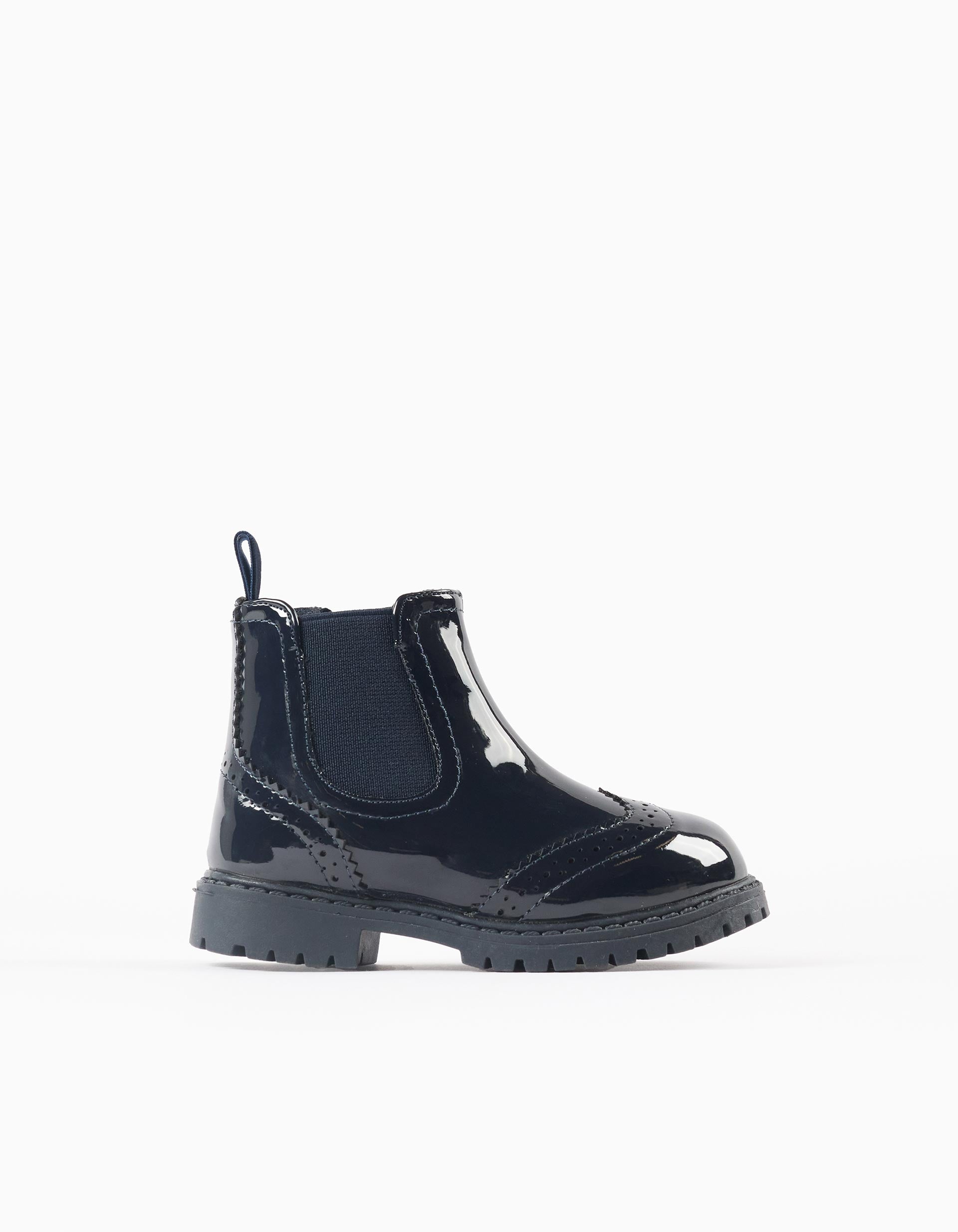 Patent Brogue Chelsea Boots for Baby Girls, Dark Blue | Ziddy KSA