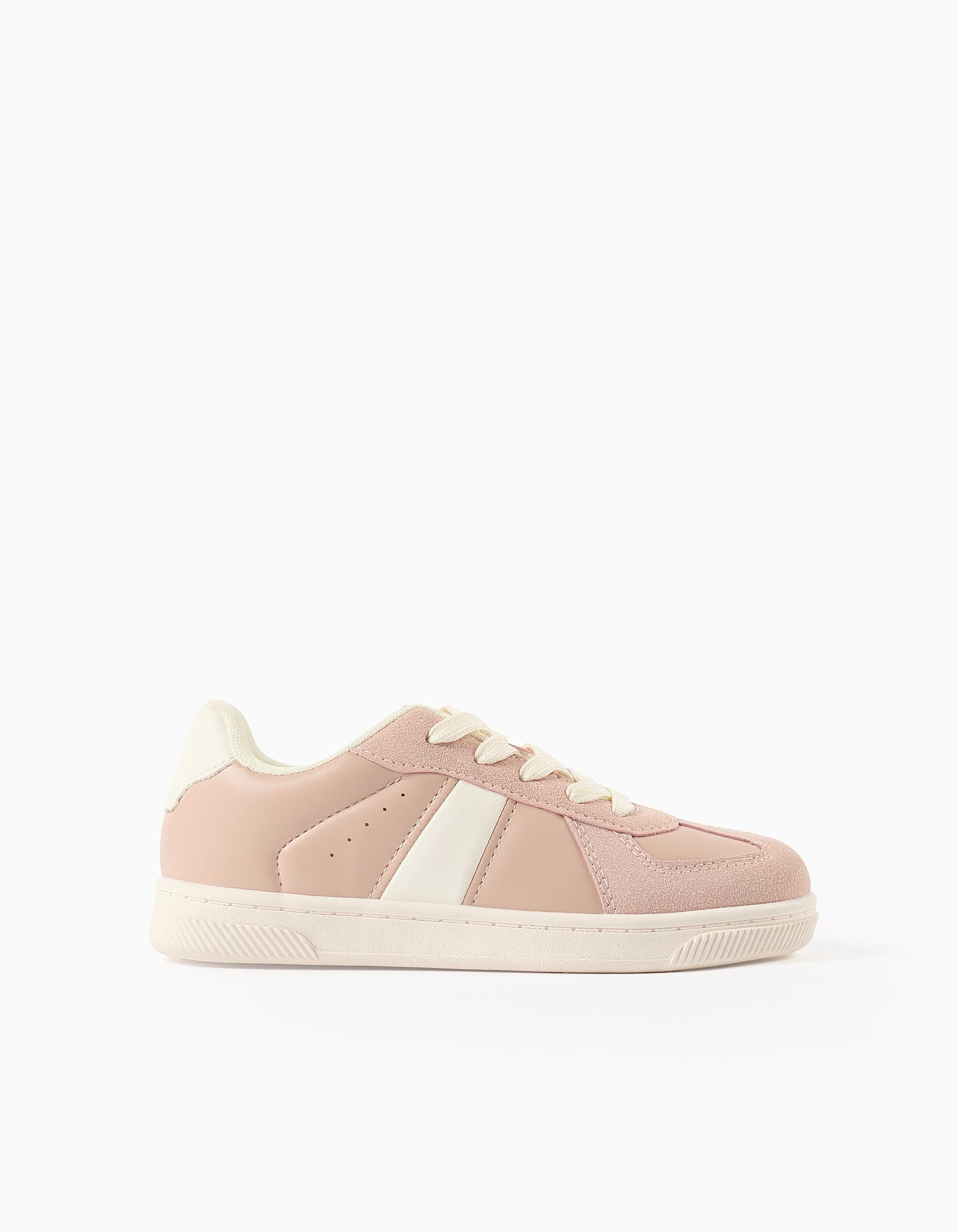 Retro Trainers with Laces for Girls, Pink/White | Ziddy KSA