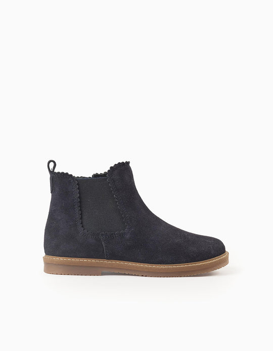 Suede Chelsea boots with scalloped effect for girls, dark blue