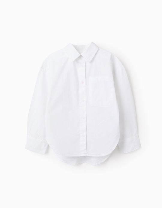 Asymmetrical Cotton Shirt for Girls, White