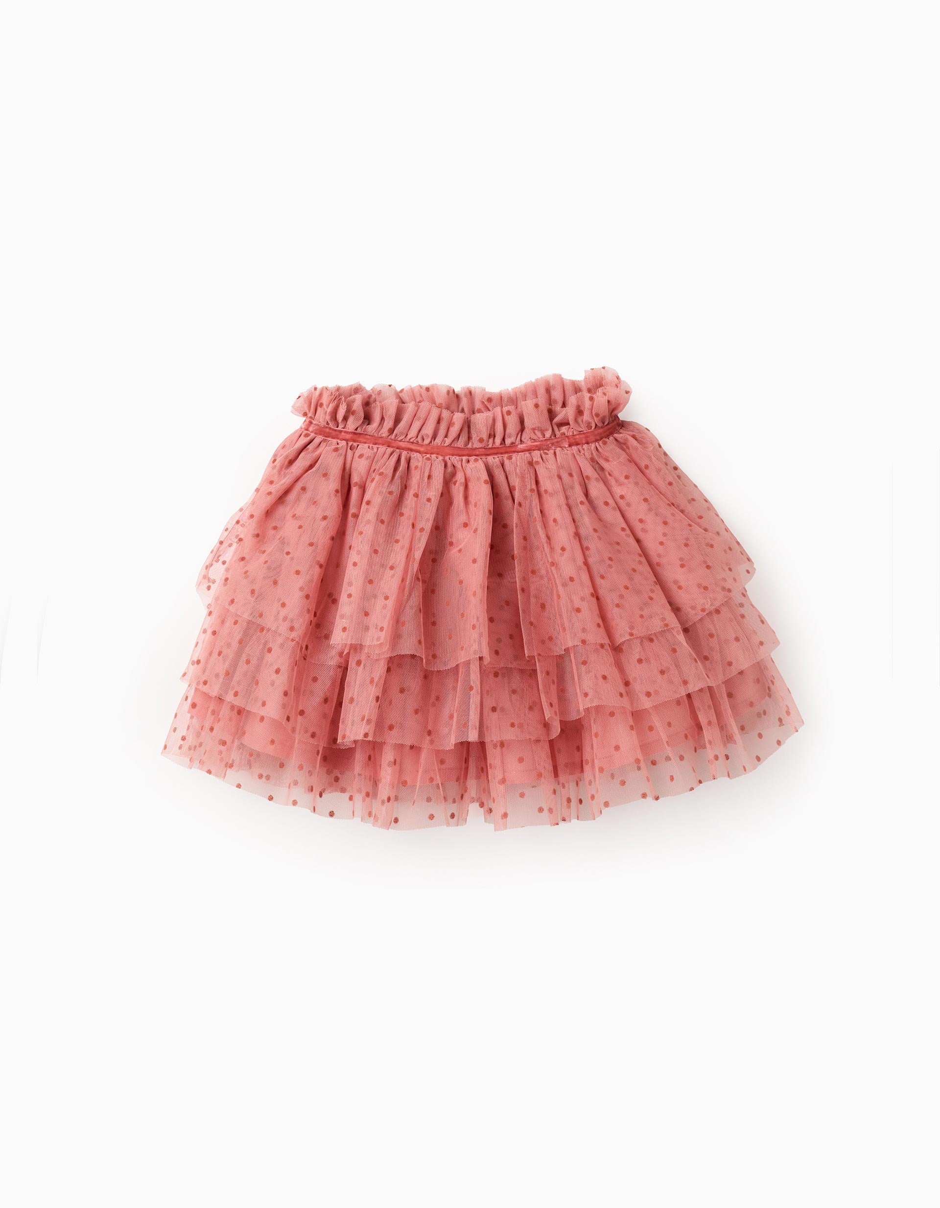 Tulle skirt with velvet dots for girls, pink | Ziddy KSA