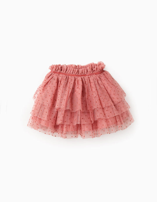 Tulle skirt with velvet dots for girls, pink
