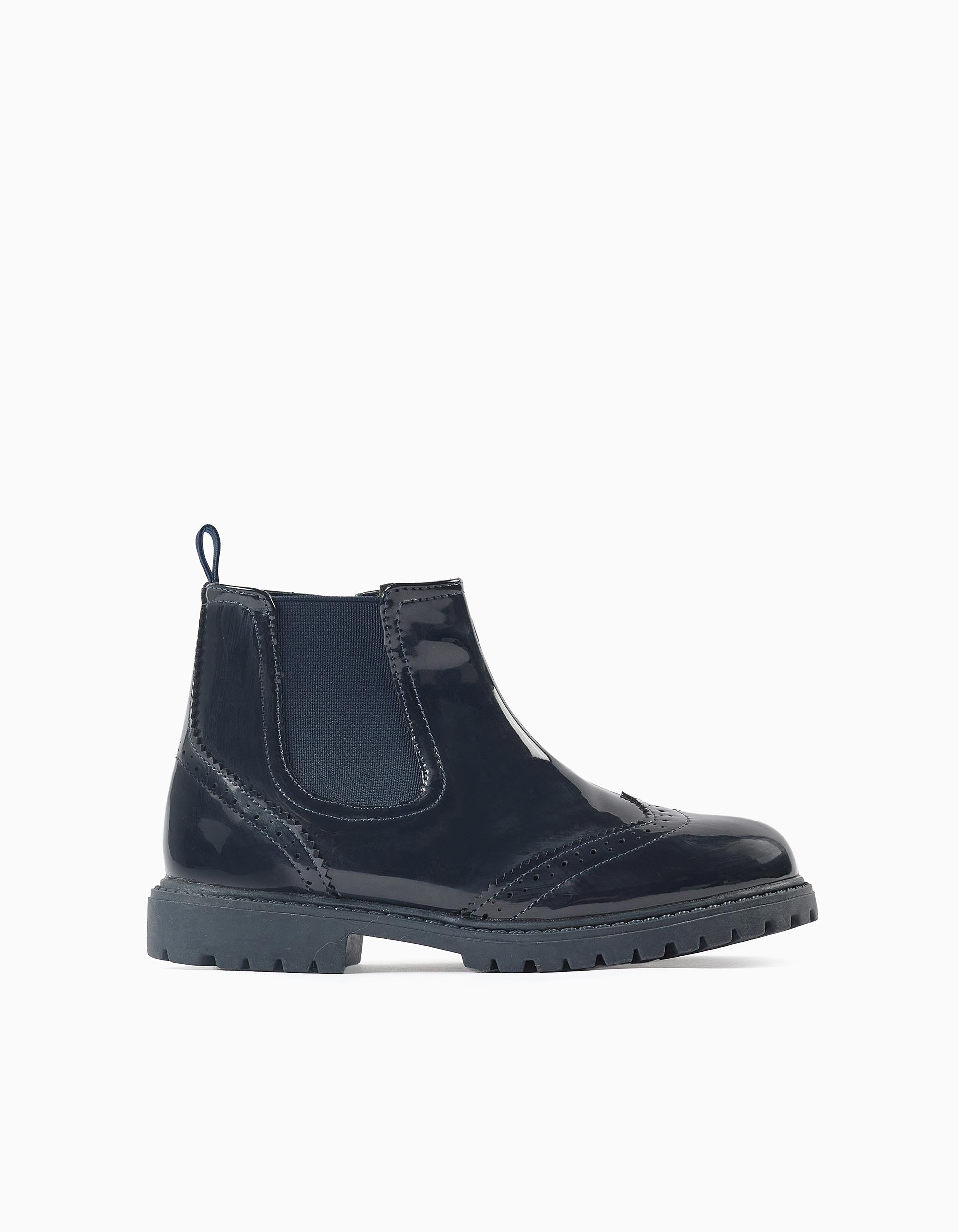 Patent Brogue Chelsea Boots for Girls, Dark Blue | Ziddy KSA