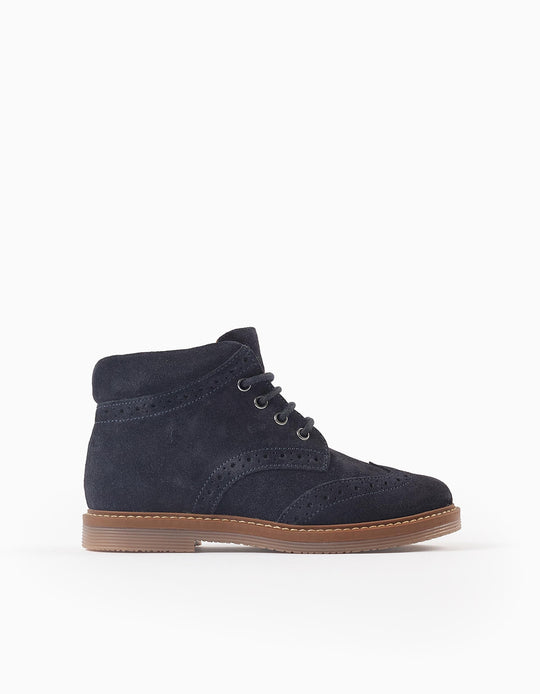 Suede Brogue Boots for Boys, Dark Blue