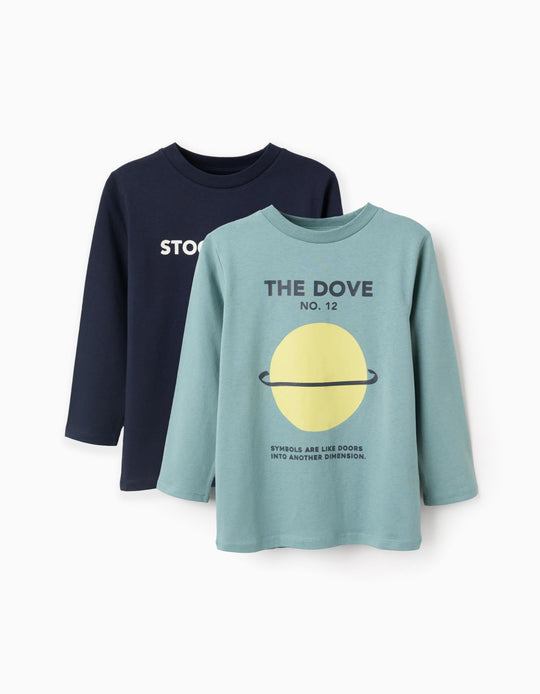 عبوة 2 تيشيرت بأكمام طويلة للأولاد "Stockholm"، أخضر/أزرق