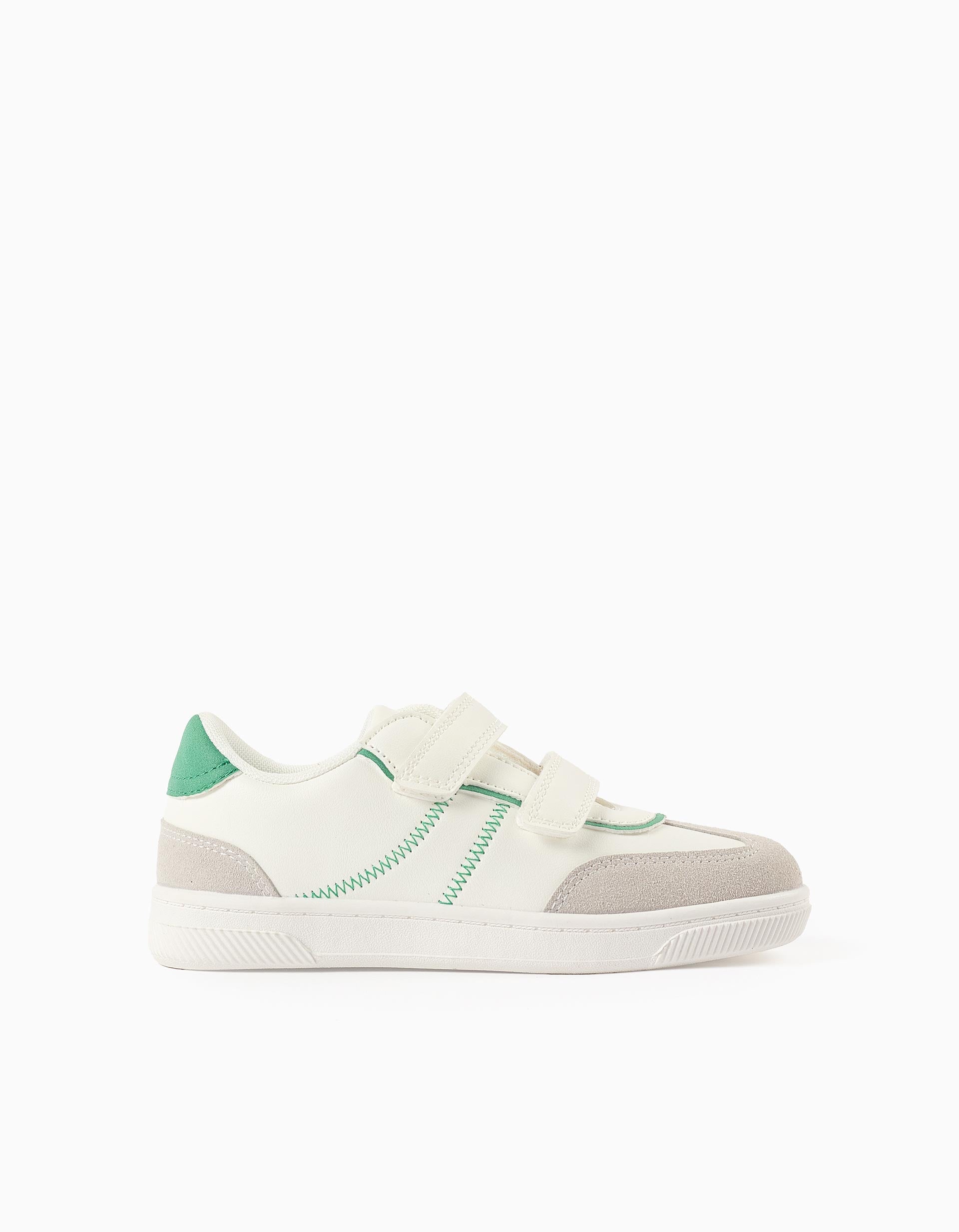 Retro Trainers with Touch Fasteners for Boys, white/green | Ziddy KSA