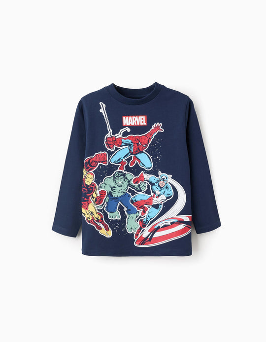 Long Sleeve Cotton T-shirt for Boys 'Avengers', Blue