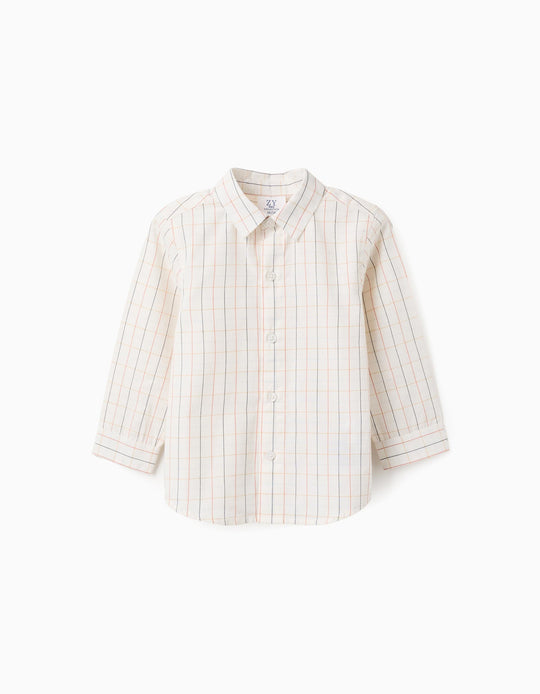 Plaid Cotton Shirt for Baby Boys, Beige/Orange/Blue