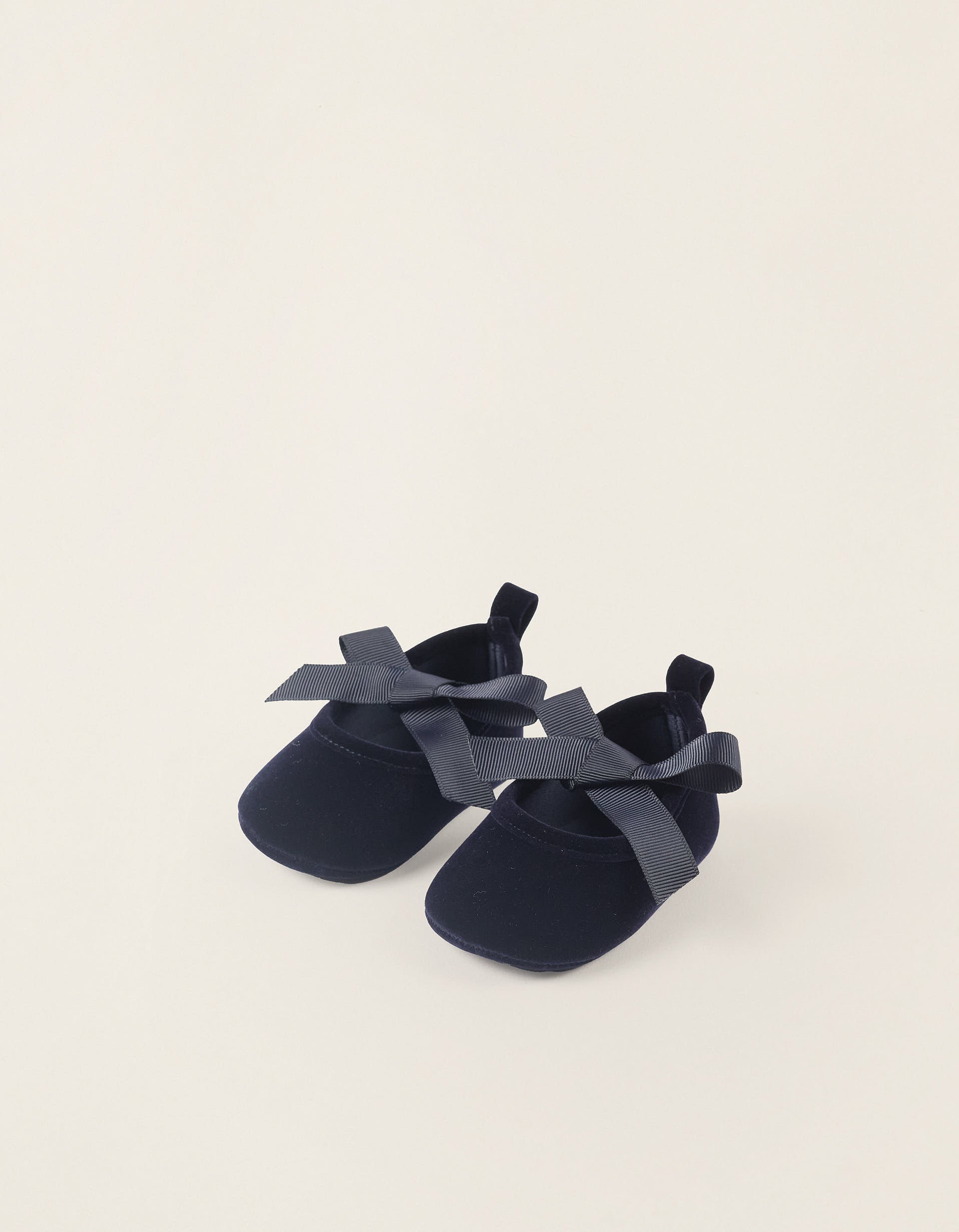 Velvet Ballet Flats with Bow for Newborn Girls, Dark Blue | Ziddy KSA
