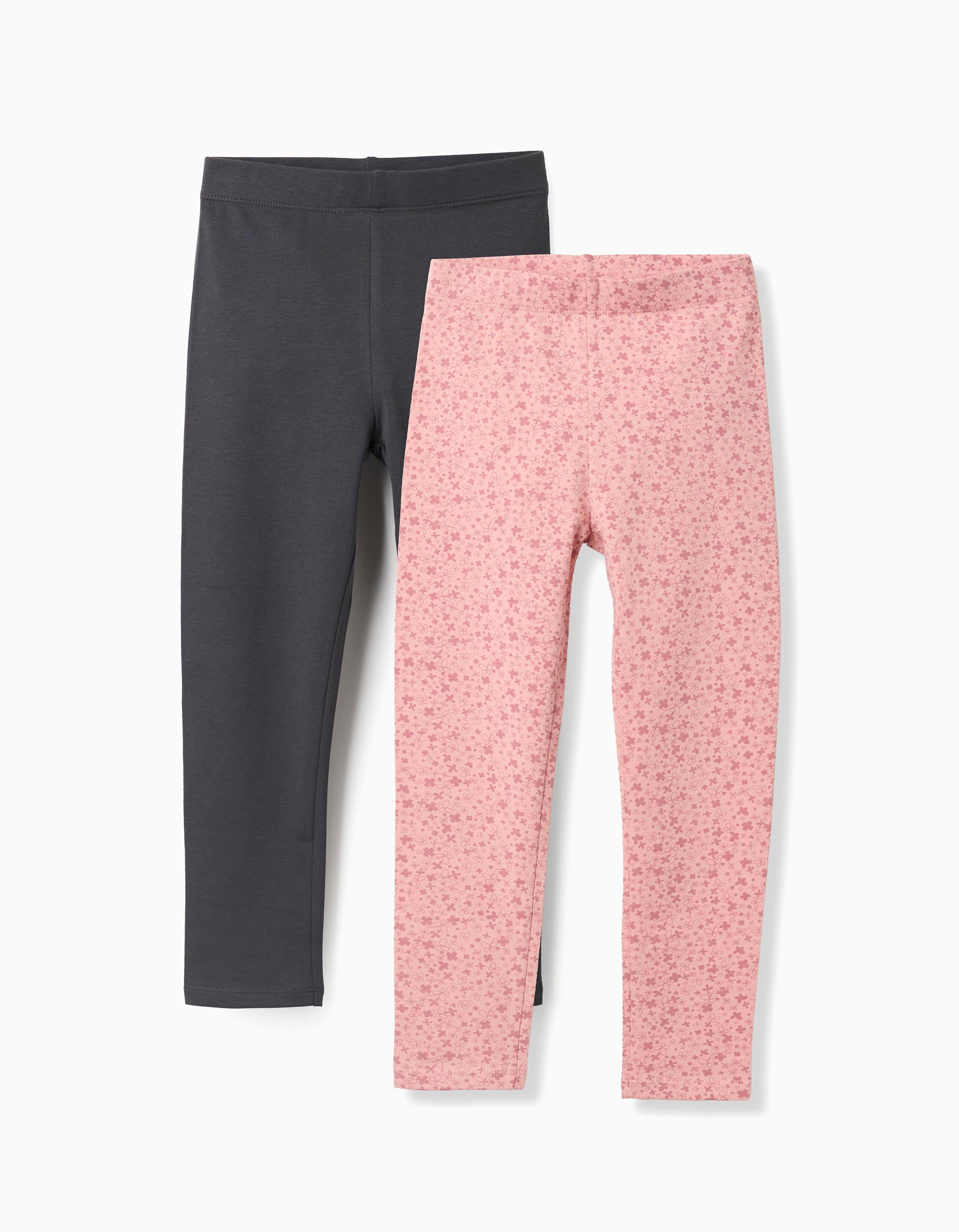 Pack of 2 Floral/Smooth Leggings for Girls, Pink/Grey | La vie en Rose | KSA
