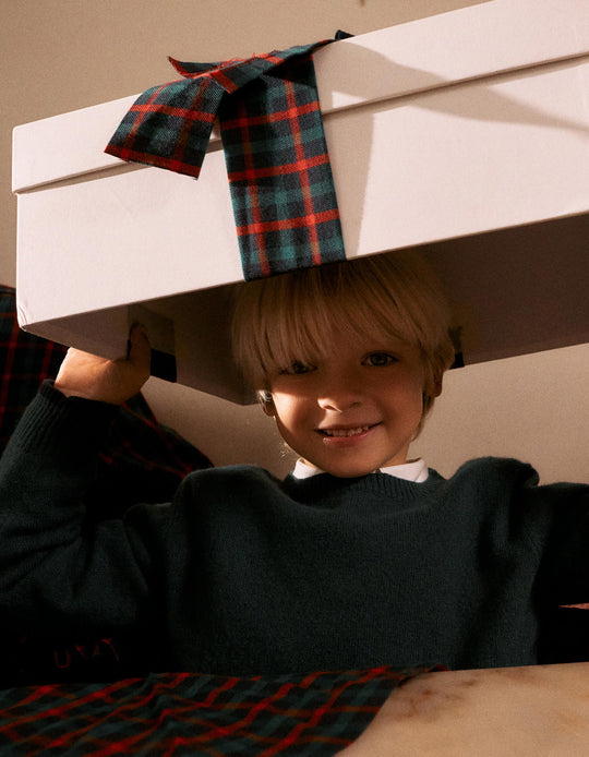 Knitted jumper in a wool blend for boys, green/dark blue