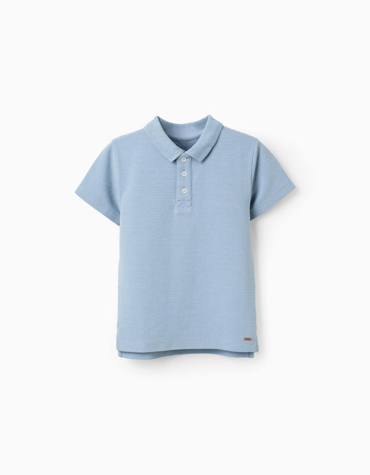 قميص بولو مضلع للأولاد، أزرق فاتح