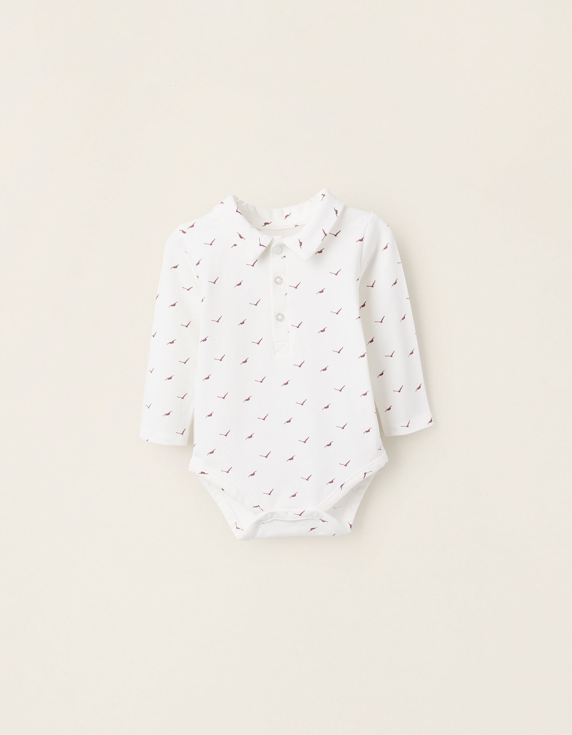 Bodysuit with Pattern for Newborns 'Birds', White/Burgundy | Ziddy KSA