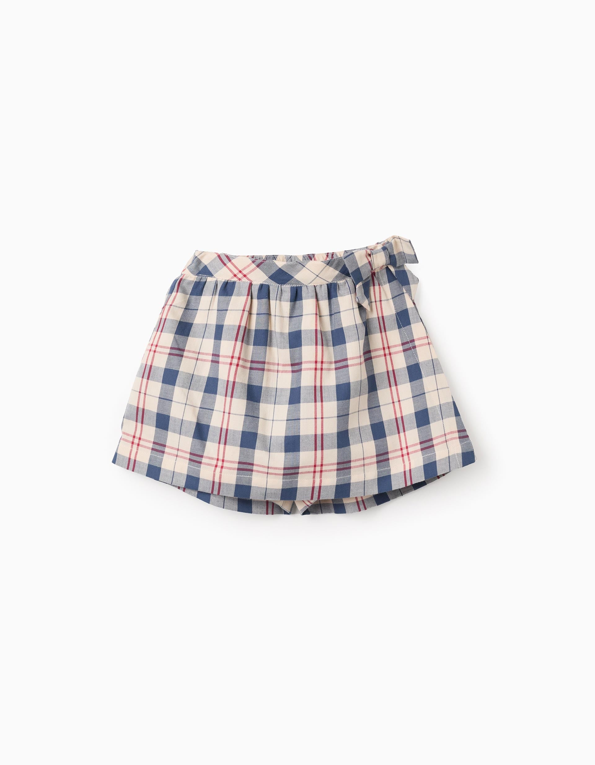 Checked Cotton Skort for Girls 'B&S', Beige/Blue/Red | Ziddy KSA