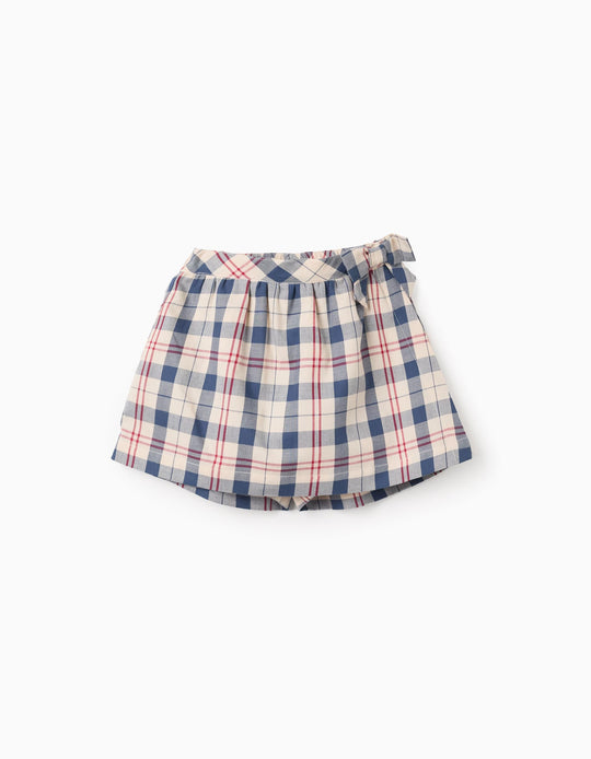 Checked Cotton Skort for Girls 'B&S', Beige/Blue/Red