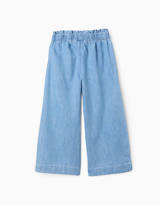 جينز خفيف واسع الساق للفتيات، أزرق
