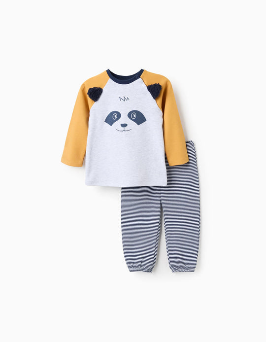 بيجاما قطن بأذنين للرضع الأولاد، رمادي/أصفر