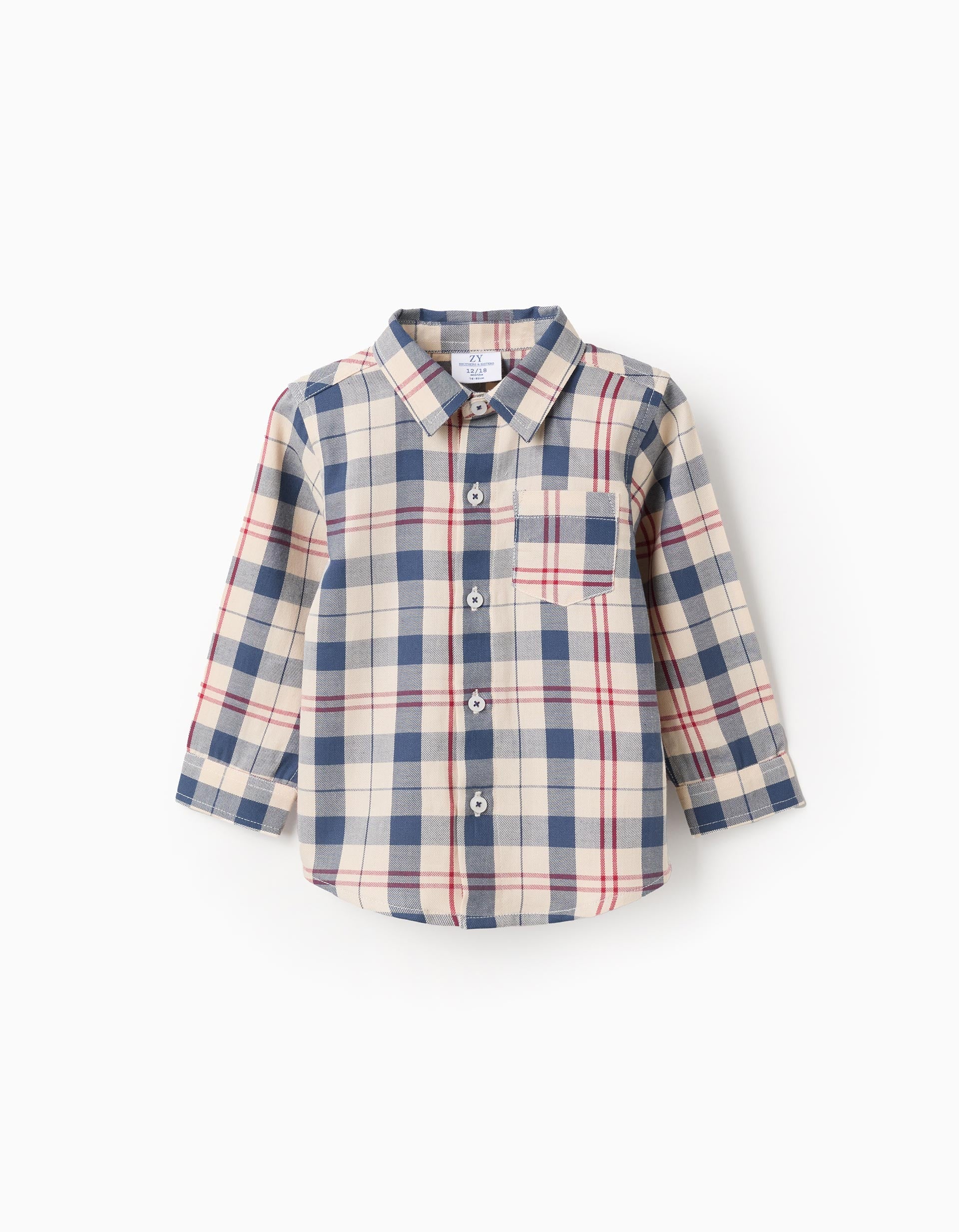 Cotton checked shirt 'B&S' for baby boys, beige/blue/red | Ziddy KSA