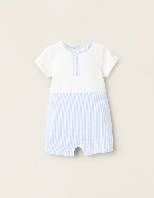 رومبر ثنائي القماش مخطط للمواليد، أبيض/أزرق