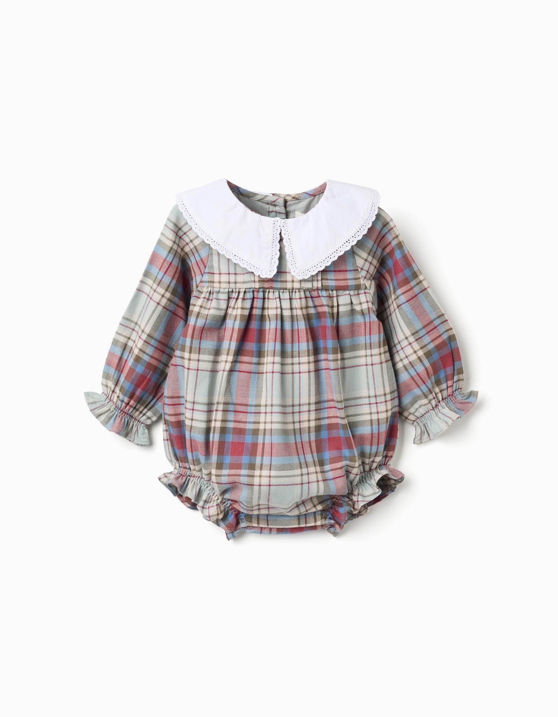 Cotton jumpsuit with check pattern 'B&S' for newborn girls, multicolour | Ziddy KSA