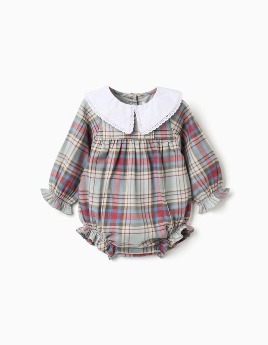 Cotton jumpsuit with check pattern 'B&S' for newborn girls, multicolour