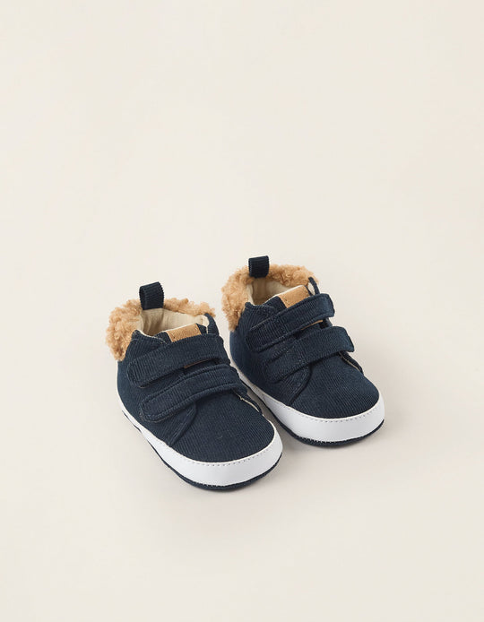Corduroy Boots with Touch-fastening Straps for Newborns, Blue