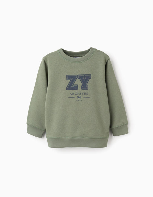 سويتشيرت بطبعة على الصدر للأولاد "ZY Archives"، أخضر