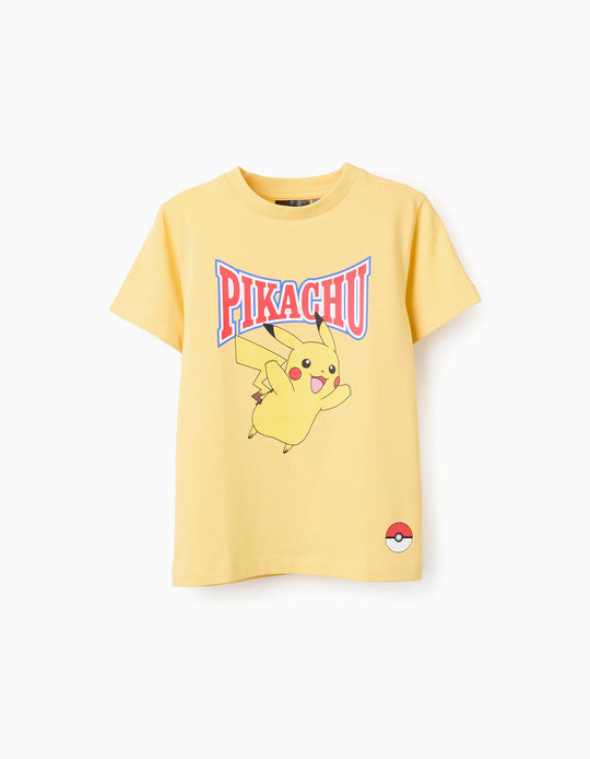 Cotton T-shirt with Print for Boys 'Pikachu', Yellow