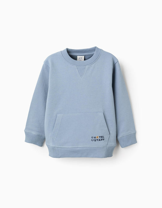 سويتشيرت قطن بجيب كنغر للأولاد، أزرق