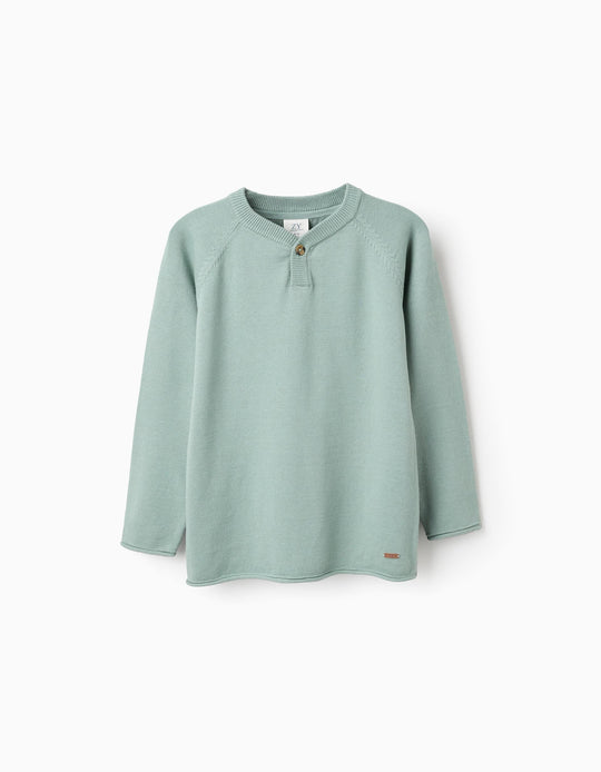 كنزة بحواف مطوية للأولاد، أخضر مائل للأزرق