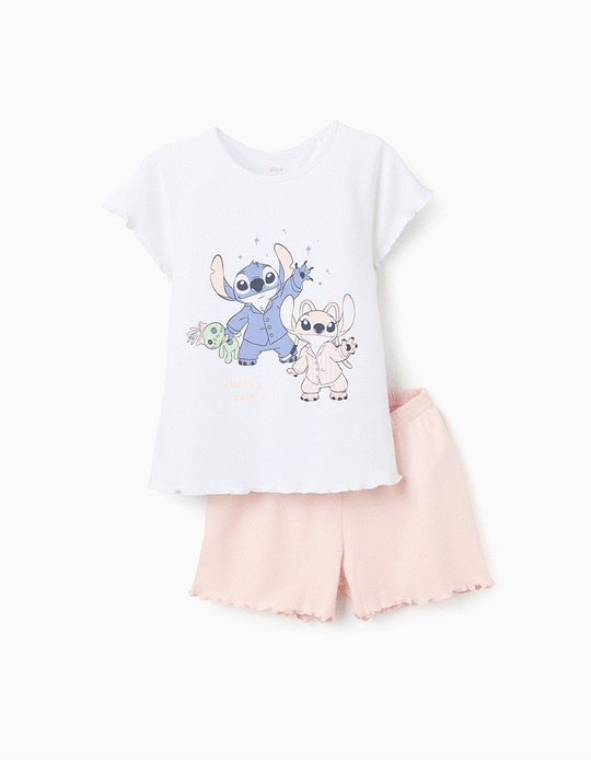 بيجاما قصيرة تتوهج في الظلام للفتيات "Stitch Angel"، أبيض/زهري