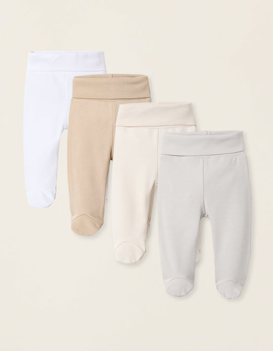 Pack of 4 Cotton Footed Trousers for Baby Boys, Multicolour