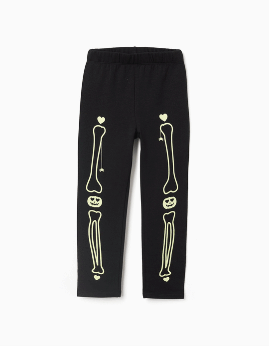 ليقنز مُمشّط بطبعة تتوهج بالظلام للفتيات، أسود