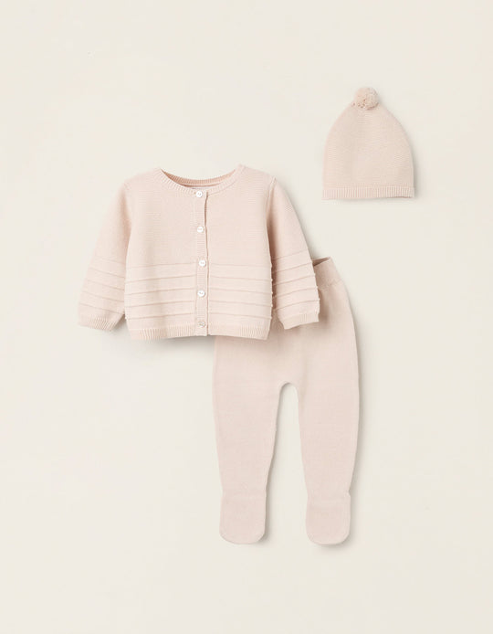 3-Piece Knitted Set for Newborns, Beige