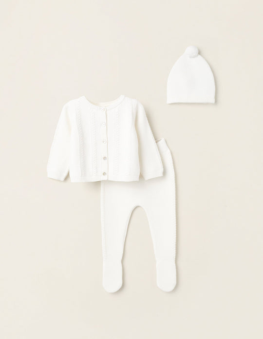 3-Piece Knitted Set for Newborns, White