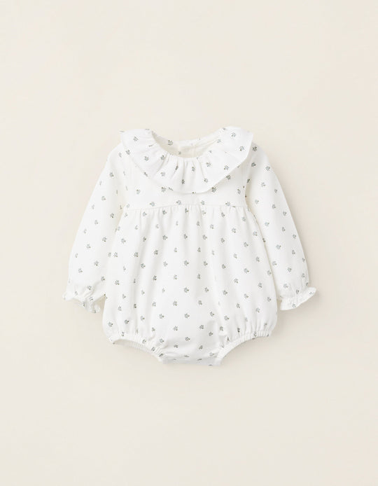 Bodysuit with Pattern and Ruffles for Newborn Girls 'Flowers', White