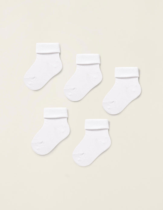 Pack of 5 Pairs of Ribbed Folded Cuff Socks for Babies, White
