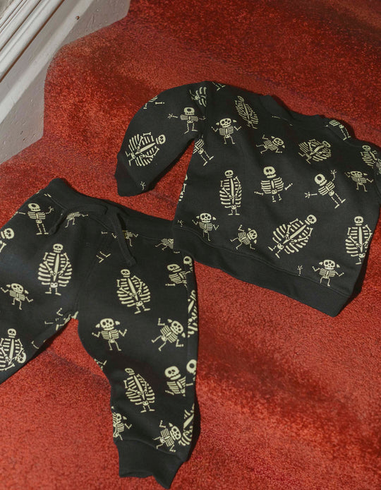 Brushed sweat + joggers with glow-in-the-dark motif for baby boys, black