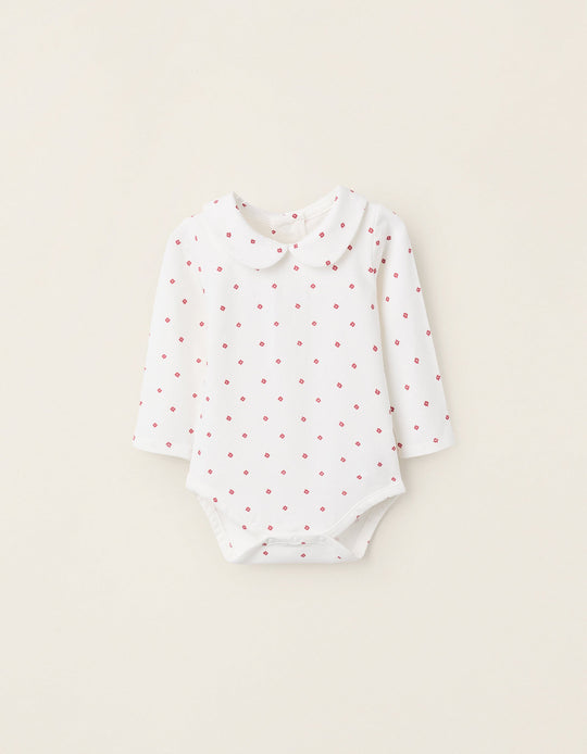 بادي بنقشة وكشكش للمواليد البنات "Flowers"، أبيض/أحمر